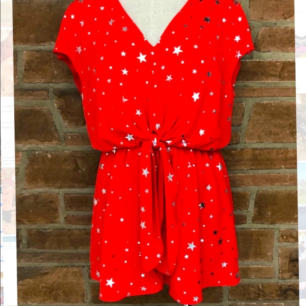 Adrienne Star Print Tie Romper in Red
